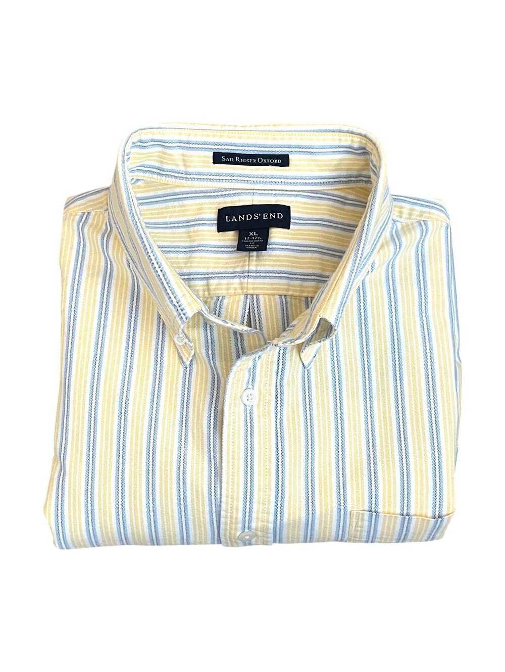 Lands End Men's Shirt Men's XL Yellow Stripe L/S Oxford